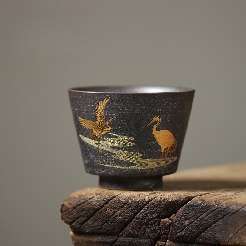 Japanese Pottery - 100ML Japanse Kraan Theekop Handgemaakte Steengoed