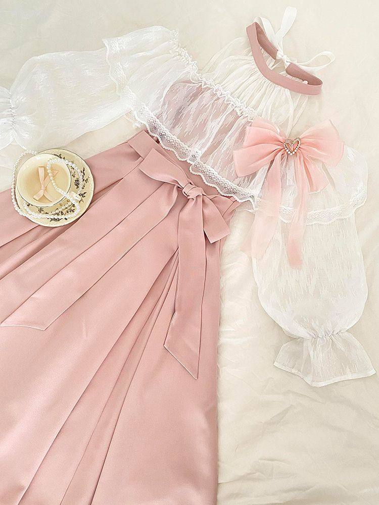 Japanese Tea - Japanse klassieke Lolita off-shoulder roze kanten